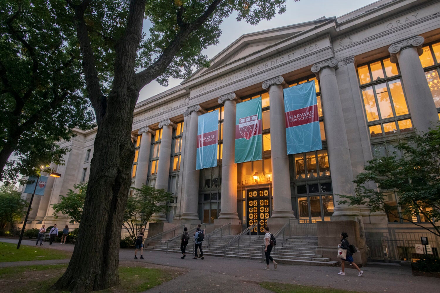 Langdell Library at dusk