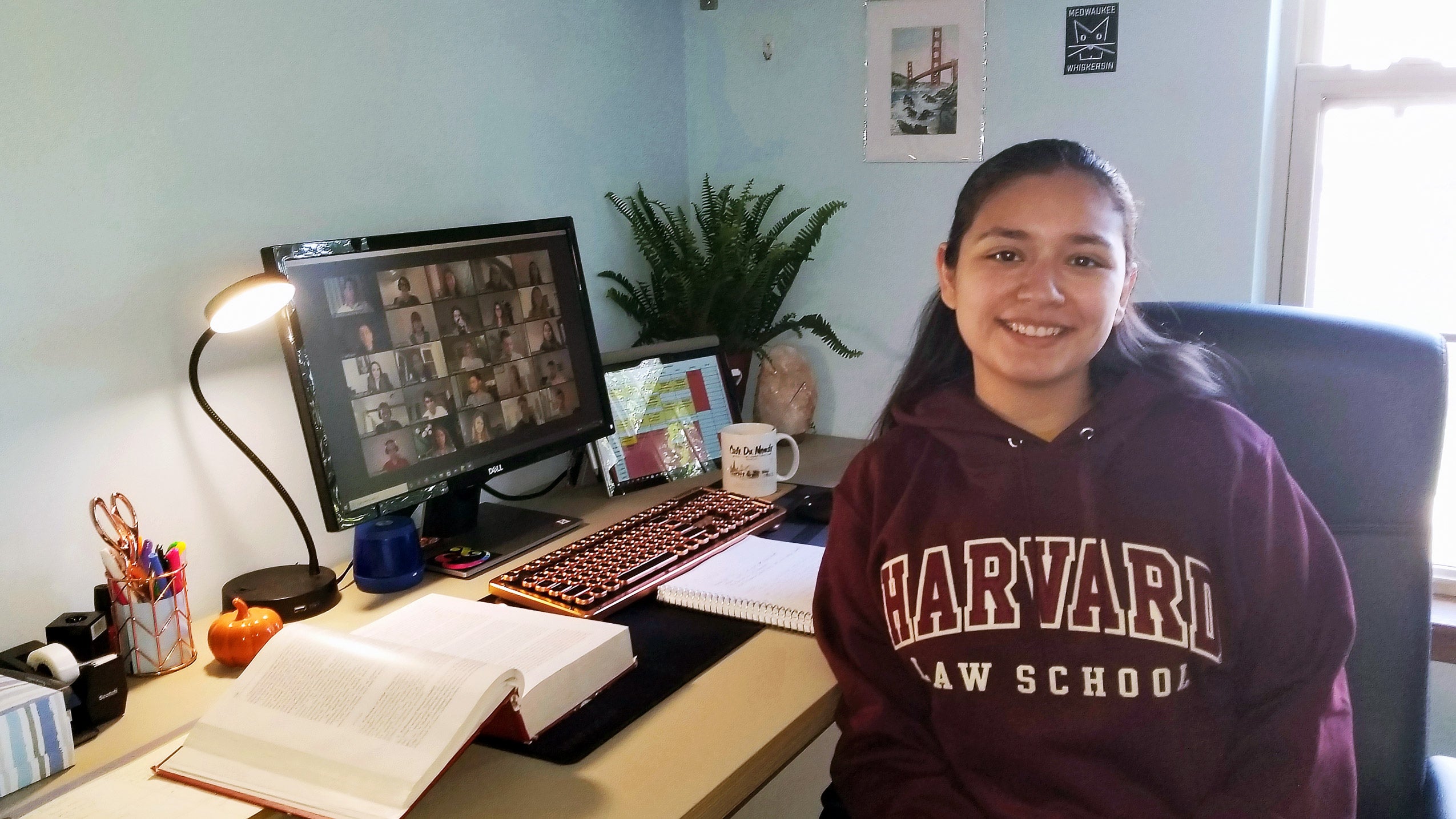 Ennely Medina ’23 at her home workspace in Chicago