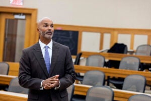 Carter Stewart speaking in front of a classroom.